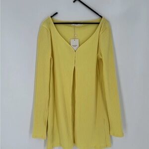 Mango Light Yellow Ribbed Long Sleeve Top